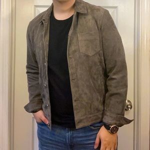 Mens Allsaints Forge Gray Suede Trucker Jacket Size Large